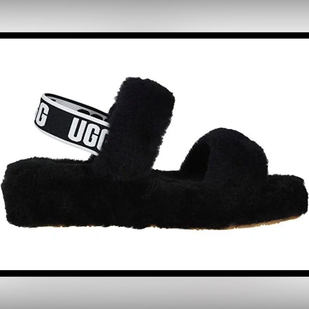 UGG WOMENS OH YEAH BLACK  SANDALS SIZE 12 STYLE 1107953